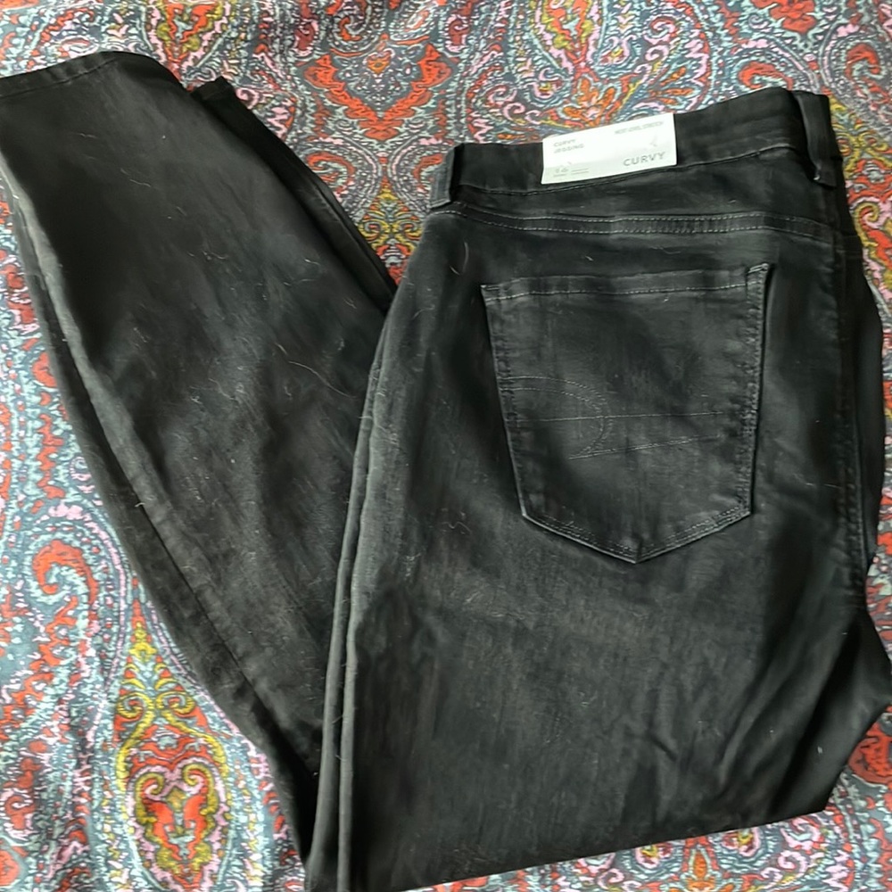 NWT American Eagle Size 16 Black Next Level Stretch Curvy Jegging Jeans